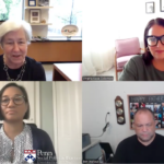 Screenshot of Dean Sally Bachman, Katherina Rosqueta, Ben Jealous, and Virginia Kase Solomon at the webinar.